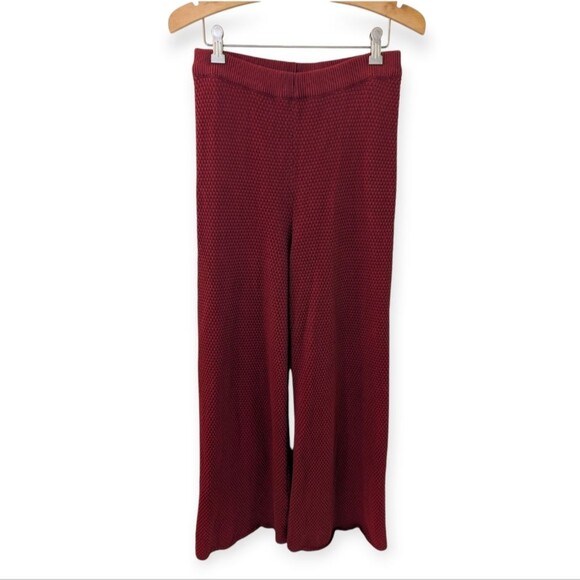 Free People Beach Waffle Knit Pants Maroon Small - Picture 1 of 10
